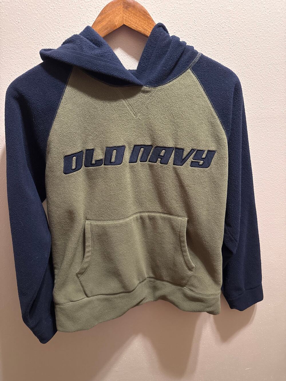 Old Navy Women’s Small Green Navy Colorblock Fleece Pullover Hoodie Y2K